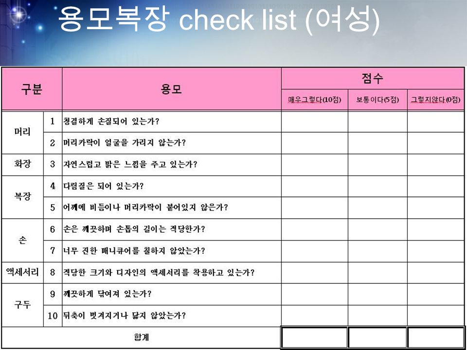 용모복장 check list ( 여성 )