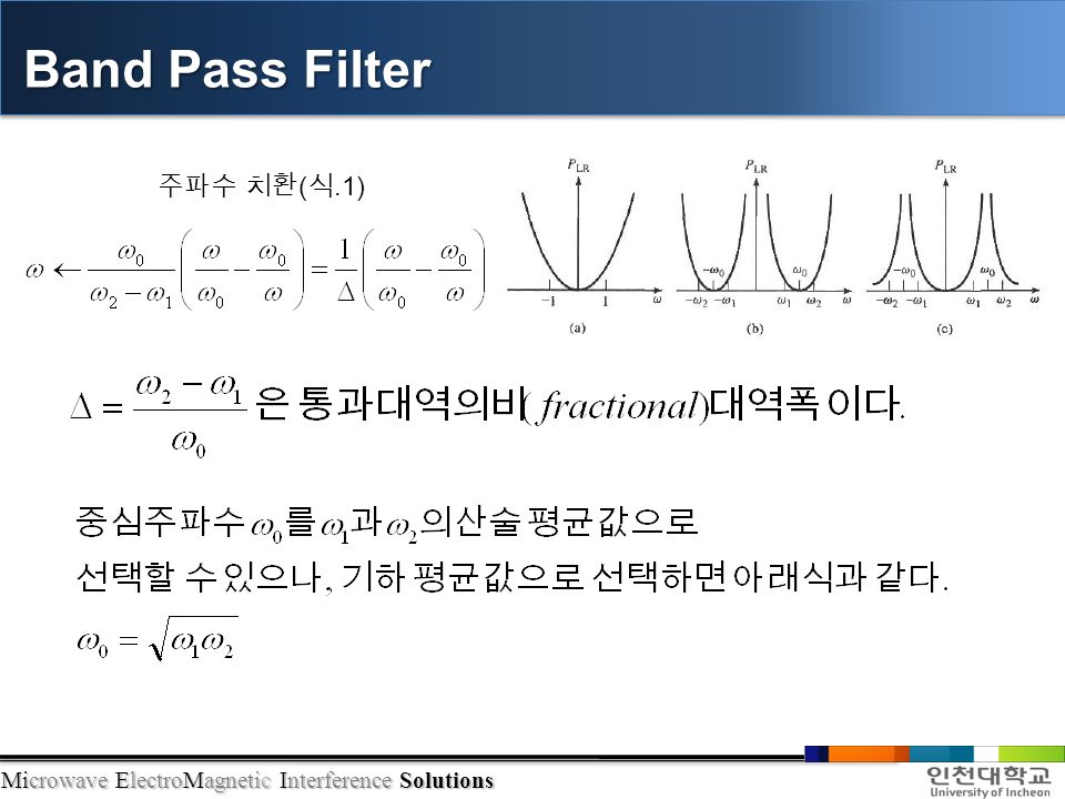 Microwave ElectroMagnetic Interference Solutions Band Pass Filter 주파수 치환 ( 식.1)