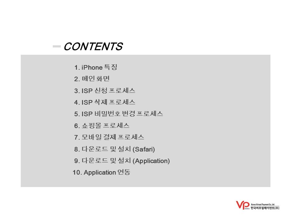 CONTENTS 1. iPhone 특징 2. 메인 화면 3. ISP 신청 프로세스 4.