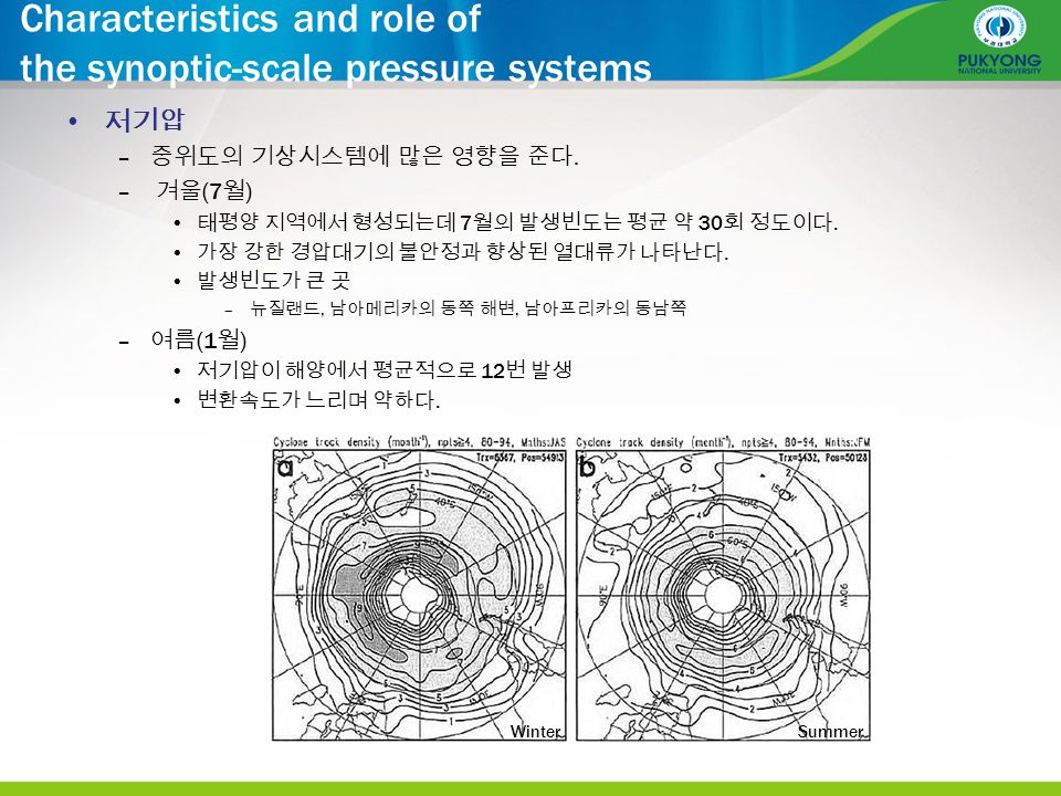 Characteristics and role of the synoptic-scale pressure systems 저기압 – 중위도의 기상시스템에 많은 영향을 준다.