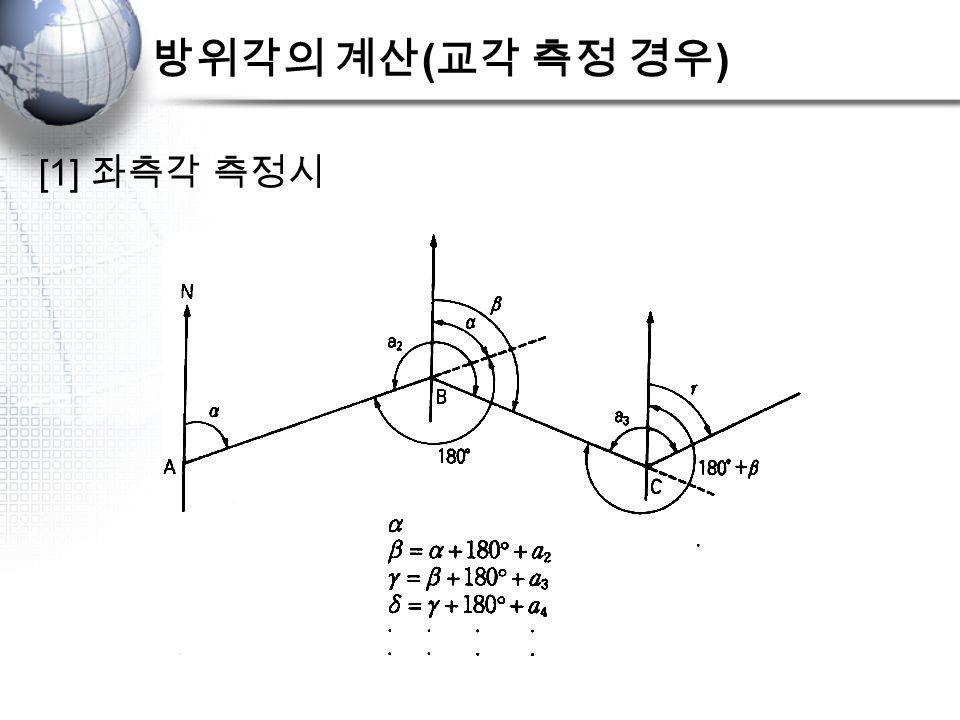 [1] 좌측각 측정시 방위각의 계산 ( 교각 측정 경우 )