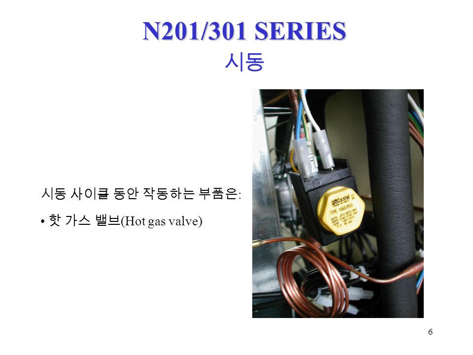6 N201/301 SERIES 시동 사이클 동안 작동하는 부품은 : 핫 가스 밸브 (Hot gas valve) 시동