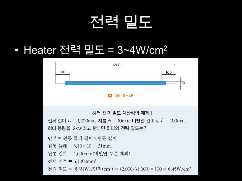 전력 밀도 Heater 전력 밀도 = 3~4W/cm 2