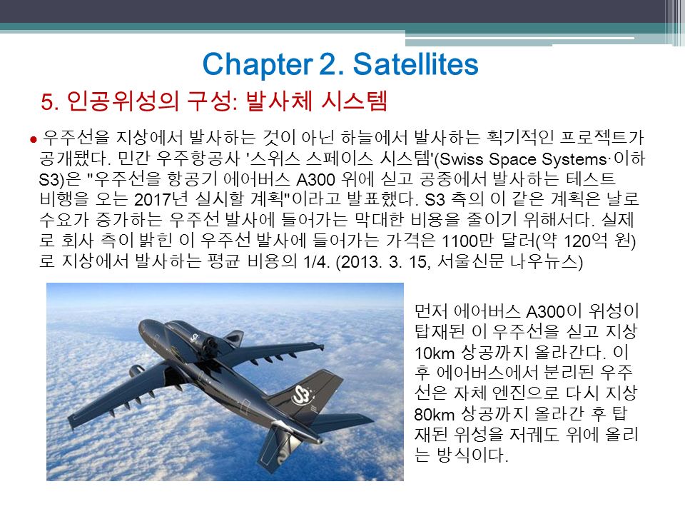 Chapter 2. Satellites 5. 인공위성의 구성 : 발사체 시스템  우주선을 지상에서 발사하는 것이 아닌 하늘에서 발사하는 획기적인 프로젝트가 공개됐다.